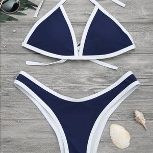 High Cut Navy contrast bikini set